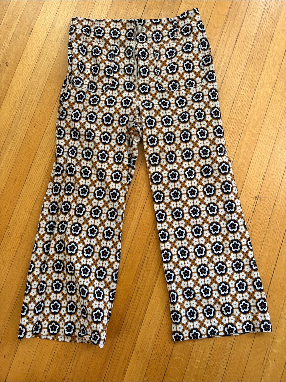 Maeve Wide-Leg Floral Print Pants in Brown, Black & White
